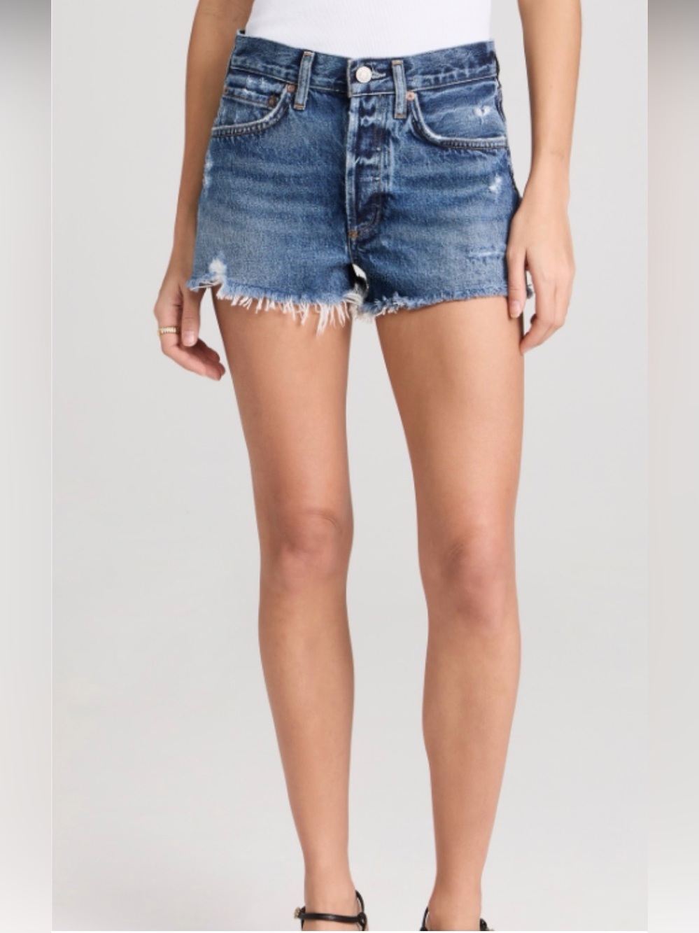 Agolde  boho cotton Frayed High-Rise Distressed Jean Shorts - Blue